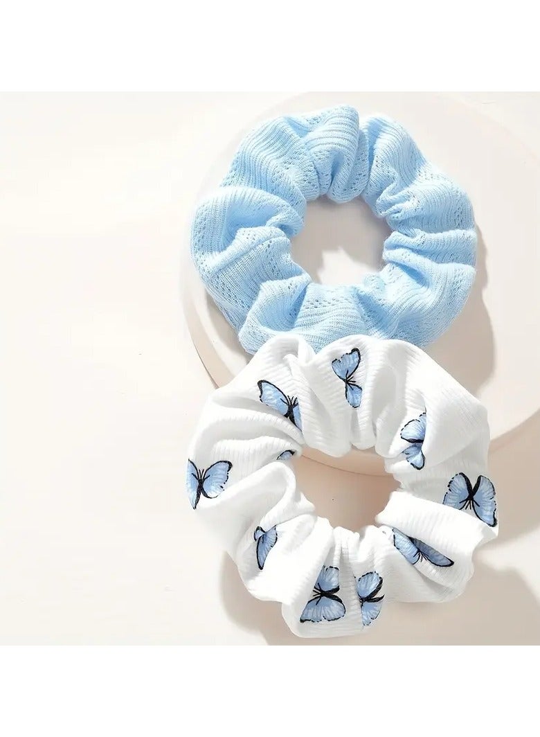 Goolsky 2 Pcs Butterfly Print Scrunchies Fashion Hairbands For Ponytail Holder Elastic Hair Ties Minimalist Hair Accessories - Image 5