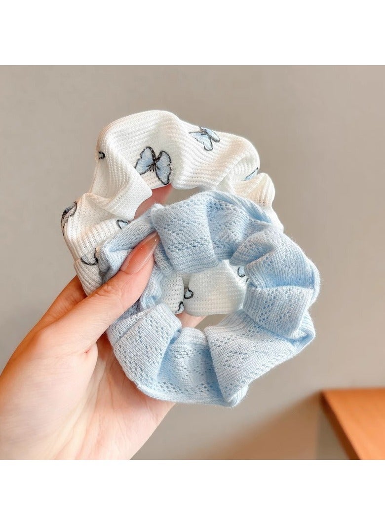 Goolsky 2 Pcs Butterfly Print Scrunchies Fashion Hairbands For Ponytail Holder Elastic Hair Ties Minimalist Hair Accessories - Image 2