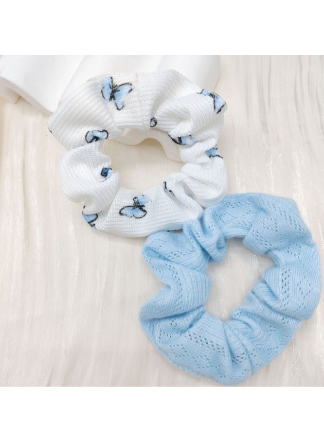 Goolsky 2 Pcs Butterfly Print Scrunchies Fashion Hairbands For Ponytail Holder Elastic Hair Ties Minimalist Hair Accessories - Image 4
