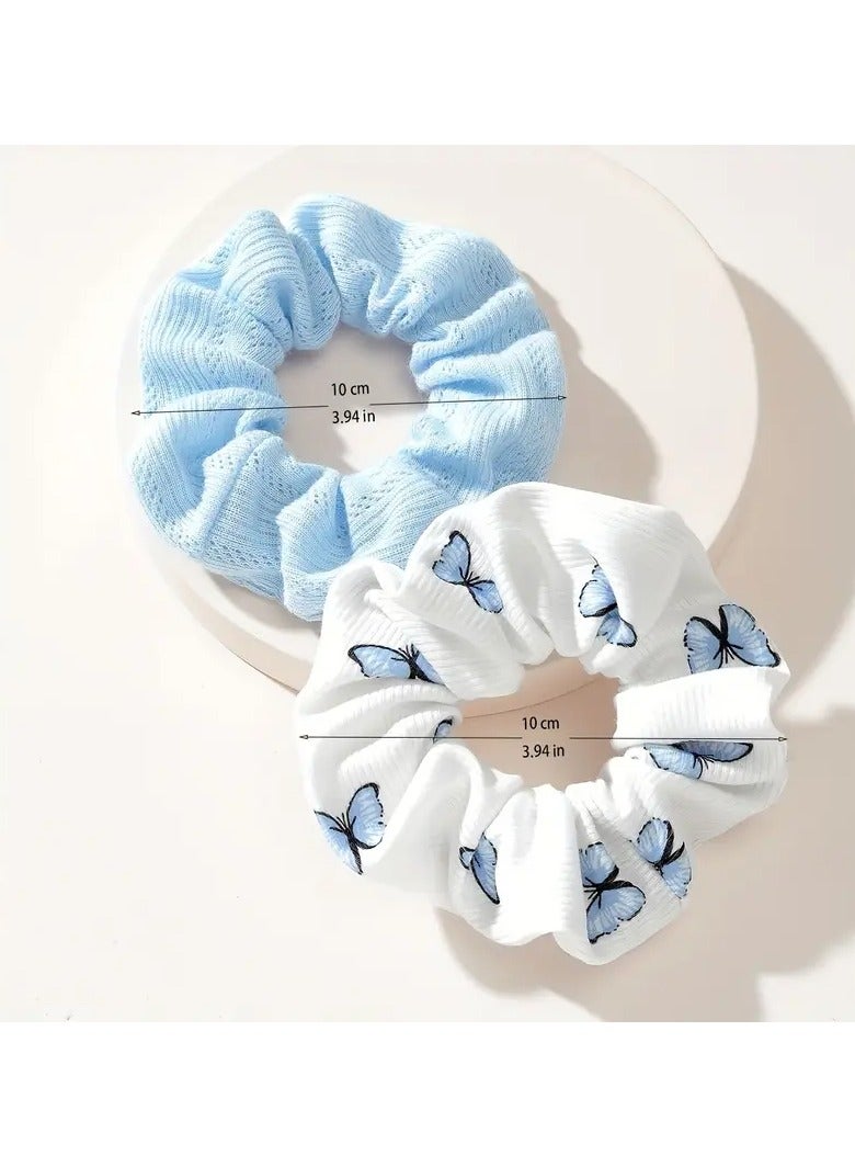 Goolsky 2 Pcs Butterfly Print Scrunchies Fashion Hairbands For Ponytail Holder Elastic Hair Ties Minimalist Hair Accessories - Image 3