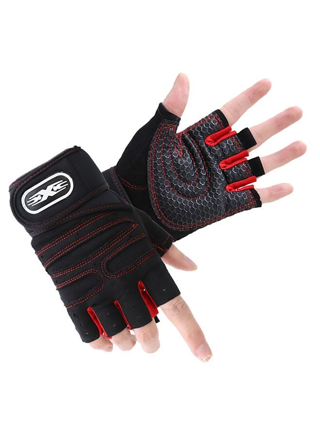 Men's Lifting Half Finger Gloves, Palm Protection Gloves, Men's Fitness Equipment, Anti-Slip Wrist Ventilated Gloves for Outdoor Gym Riding Weight Lifting(Red) - Image 1