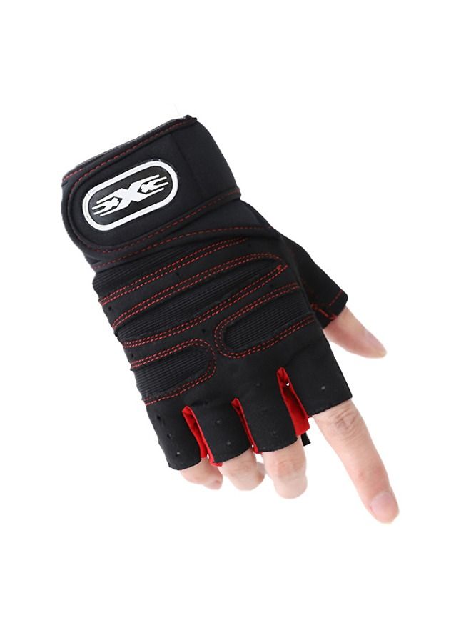 Men's Lifting Half Finger Gloves, Palm Protection Gloves, Men's Fitness Equipment, Anti-Slip Wrist Ventilated Gloves for Outdoor Gym Riding Weight Lifting(Red) - Image 2