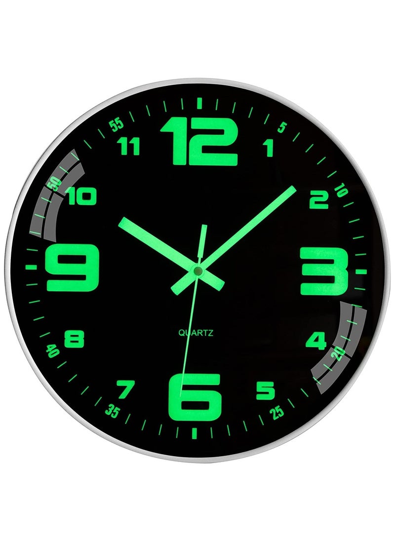 Arabest 12inch Luminous Clocks Battery-Operated Silent Glow in The Dark wall Clock for Office Kitchen Bedroom Living Room Decor (Luminous)  - Image 1