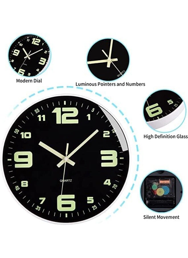 Arabest 12inch Luminous Clocks Battery-Operated Silent Glow in The Dark wall Clock for Office Kitchen Bedroom Living Room Decor (Luminous)  - Image 3
