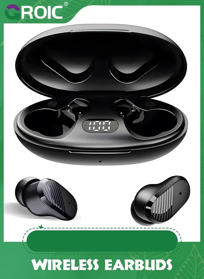 GROIC Black True Wireless Invisible Earbuds, Sleep Headphones with Microphone for iPhone Android Phone, USB-C Charge, IPX5 Waterproof, Touch Control, Small Bluetooth Ear Buds for Commute Sports  - Image 1