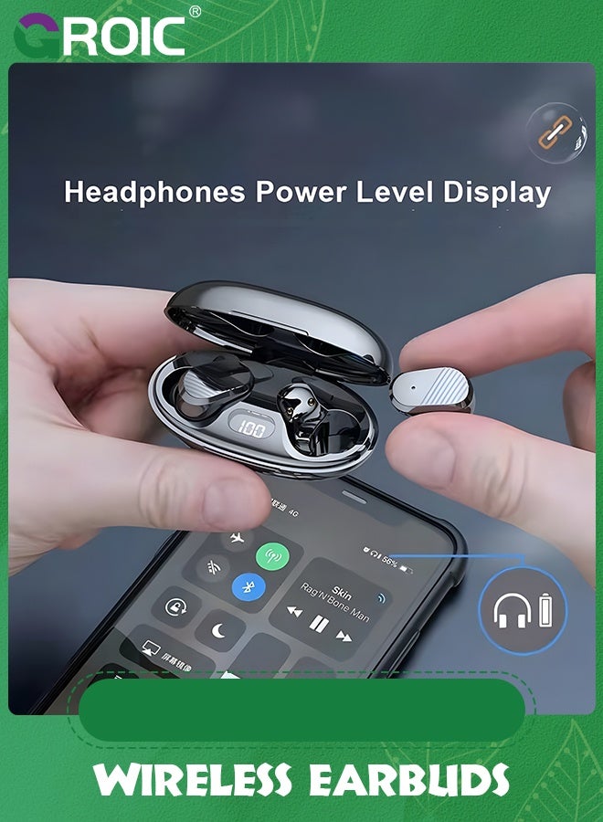 GROIC Black True Wireless Invisible Earbuds, Sleep Headphones with Microphone for iPhone Android Phone, USB-C Charge, IPX5 Waterproof, Touch Control, Small Bluetooth Ear Buds for Commute Sports  - Image 5