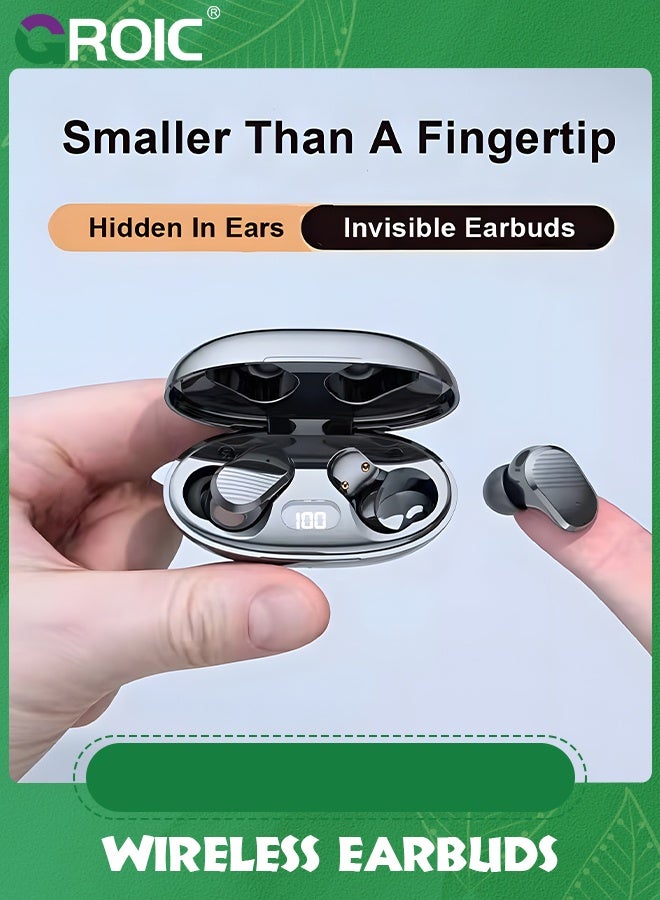 GROIC Black True Wireless Invisible Earbuds, Sleep Headphones with Microphone for iPhone Android Phone, USB-C Charge, IPX5 Waterproof, Touch Control, Small Bluetooth Ear Buds for Commute Sports  - Image 2