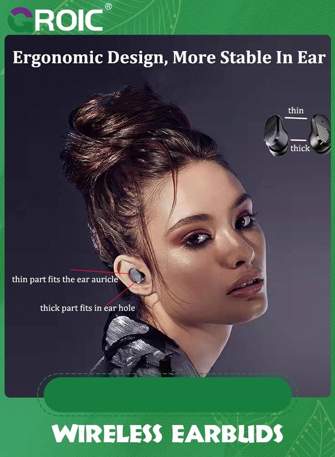 GROIC Black True Wireless Invisible Earbuds, Sleep Headphones with Microphone for iPhone Android Phone, USB-C Charge, IPX5 Waterproof, Touch Control, Small Bluetooth Ear Buds for Commute Sports  - Image 3