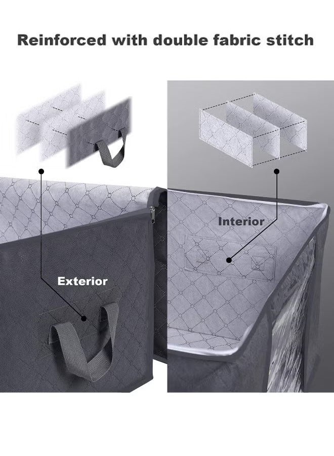 3Pack Clothes Storage Bag Foldable Closet Organizers Storage Containers with Sturdy Zipper,Clear Window, 90L Grey - Image 3