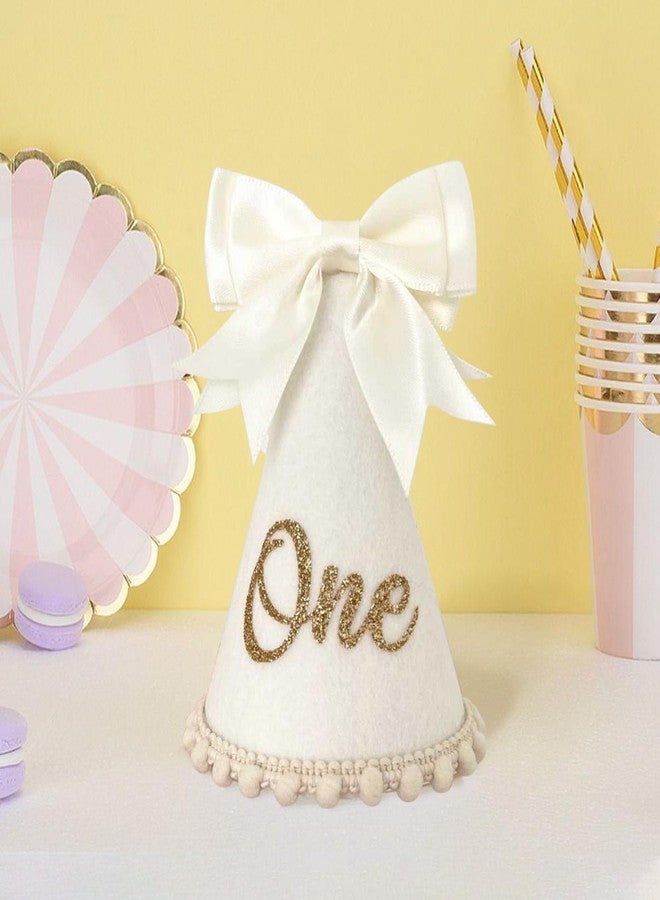 Ysqool Bow 1st Birthday Hat, Baby Girls First Birthday Crown, Bow Themed Decorations for Girl, Princess Cone Hat, Cake Smash and Photo Props - Image 3