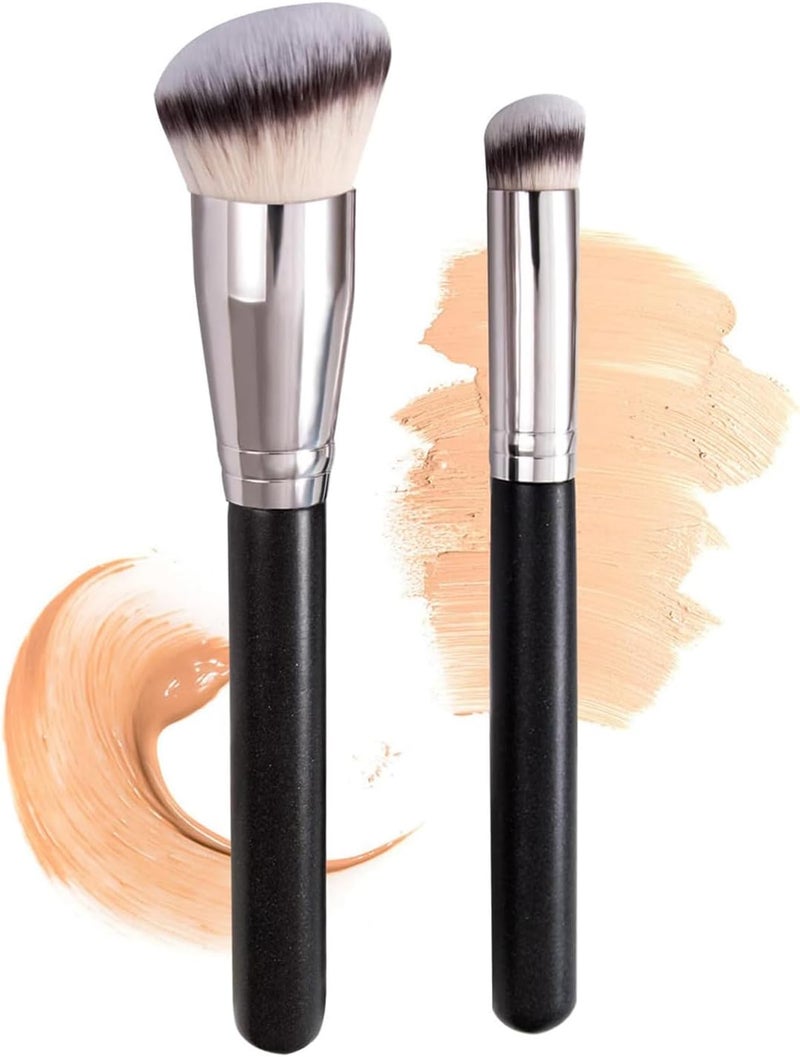 ToolHouse 2 Pcs Makeup Brushes, Makeup Brushes Set, Soft and Dense Bristles, Foundation And Concealer Brush Set, For Liquid, Cream and Setting (Black) - Image 1