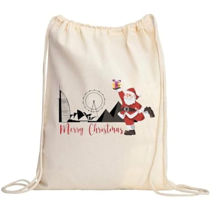 rayihni Christmas Santa Drawstring Bags with Christmas Design  Durable Sports Backpack for Kids Great for School and Everyday Use Lightweight with Christmas Print for Everyday Use - Image 1