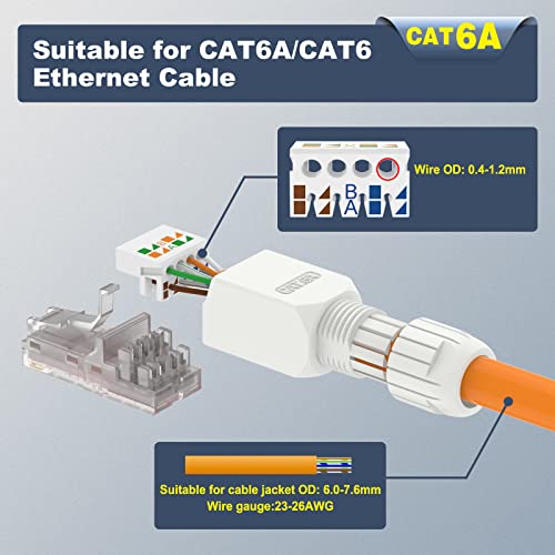 VCELINK RJ45 Connector Tool-Free, CAT6A Field Termination Plug, Gold Plated Modular Plug, UTP CAT6A Connector Toolless for 23 to 26 AWG Network Cable, 6 Pack - Image 5
