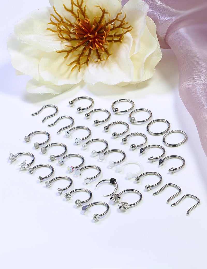 Cisyozi 16G Septum Ring Piercing Jewelry Stainless Surgical Steel Horseshoe Dragon Claw Butterfly Moon Cool Septum Nose Nostril Eyebrow Smiley Lip Ring Hoop Piercings Jewelry Women Men Silver 10mm - Image 2