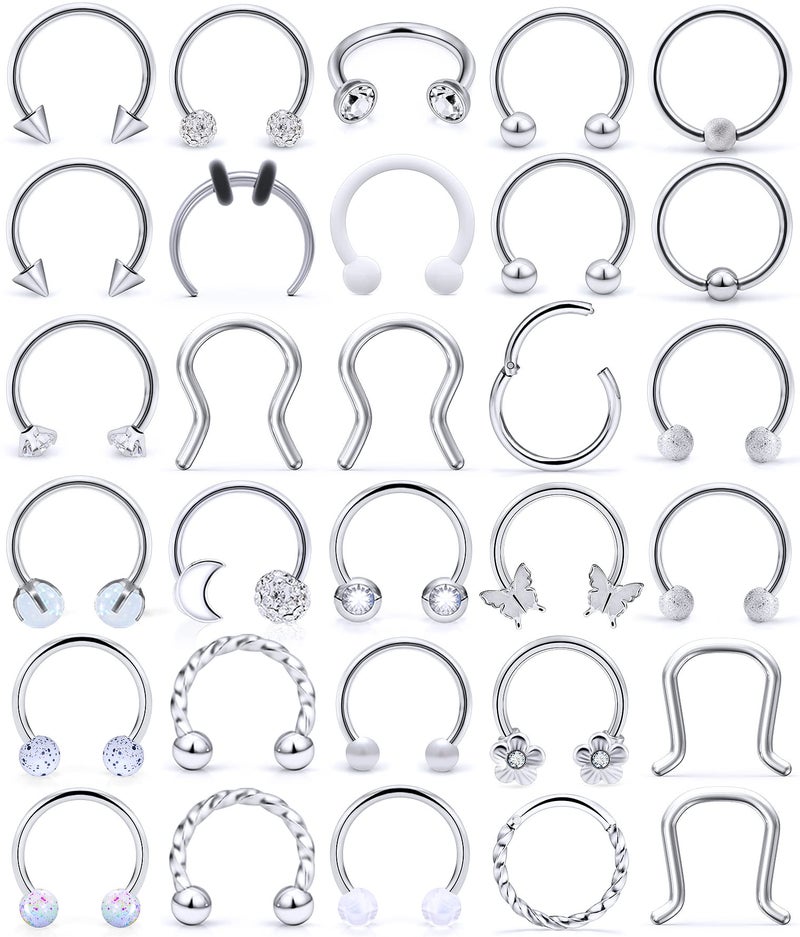 Cisyozi 16G Septum Ring Piercing Jewelry Stainless Surgical Steel Horseshoe Dragon Claw Butterfly Moon Cool Septum Nose Nostril Eyebrow Smiley Lip Ring Hoop Piercings Jewelry Women Men Silver 10mm - Image 1
