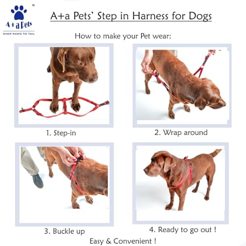 A+a Pets' Step in Harness for Dogs Cats Puppies in Soft Nylon Waterproof Material (Geometric Design, Medium, Blue/Red) - Image 5