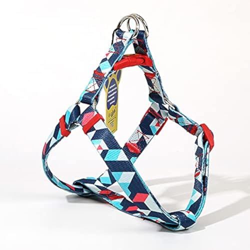 A+a Pets' Step in Harness for Dogs Cats Puppies in Soft Nylon Waterproof Material (Geometric Design, Medium, Blue/Red) - Image 1