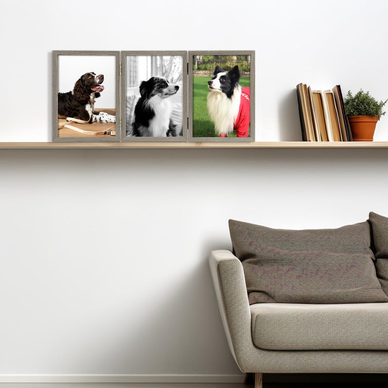 Space Art Deco 5x7 Triple Hinged Frames  3 Folding Picture Frame  Triptych Photo Frame  Stand Vertically on Desktop or Tabletop  Brownish Gray - Image 5