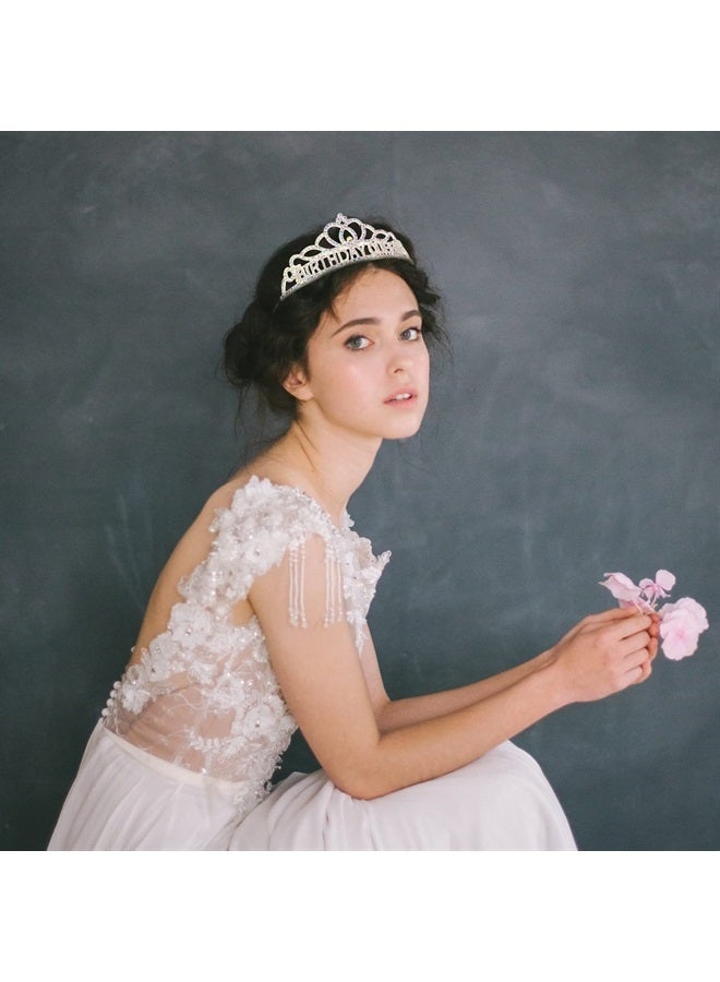 AB Silver Birthday Crowns for Women Birthday Queen Sash and Tiara for Women Silver Birthday Party Decorations for Women Birthday Sash and Crown for Women