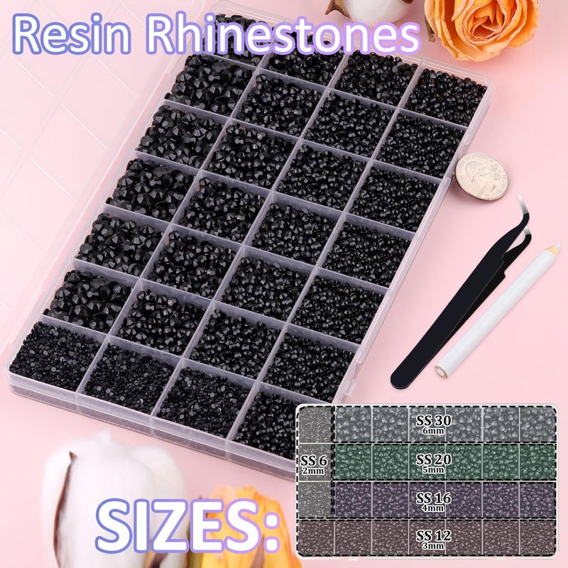 TINKRSTUFF 30000Pcs Resin Rhinestones for Bedazzling with Tweezers, Black Rhinestones for Crafting with 3Pcs 10ml B7000 Jewelry Glue for DIY Crafts Clothing Tumblers Shoes Fabric Nail Art - Image 2