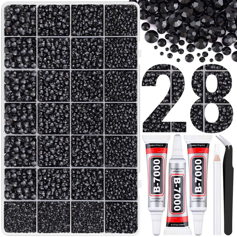 TINKRSTUFF 30000Pcs Resin Rhinestones for Bedazzling with Tweezers, Black Rhinestones for Crafting with 3Pcs 10ml B7000 Jewelry Glue for DIY Crafts Clothing Tumblers Shoes Fabric Nail Art - Image 1