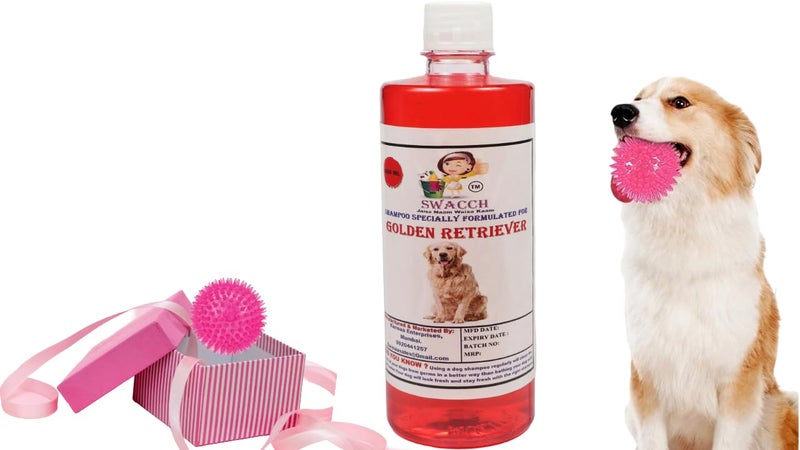 swacch Shampoo | Puppy Safe Shampoo | PH Balanced | Ditch to Itch for Golden Retriever Shampoo 500ml (Jasmine) + Spike Ball Chew Toy Combo Pack - Image 1