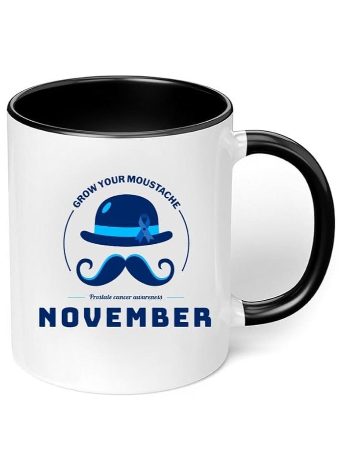 برينت شوب فور مي أكواب قهوة سيراميك للرجال من Movember، تحمل شعار سرطان البروستاتا، تحمل شعار التوعية الصحية، بتصميم شارب - Image 2