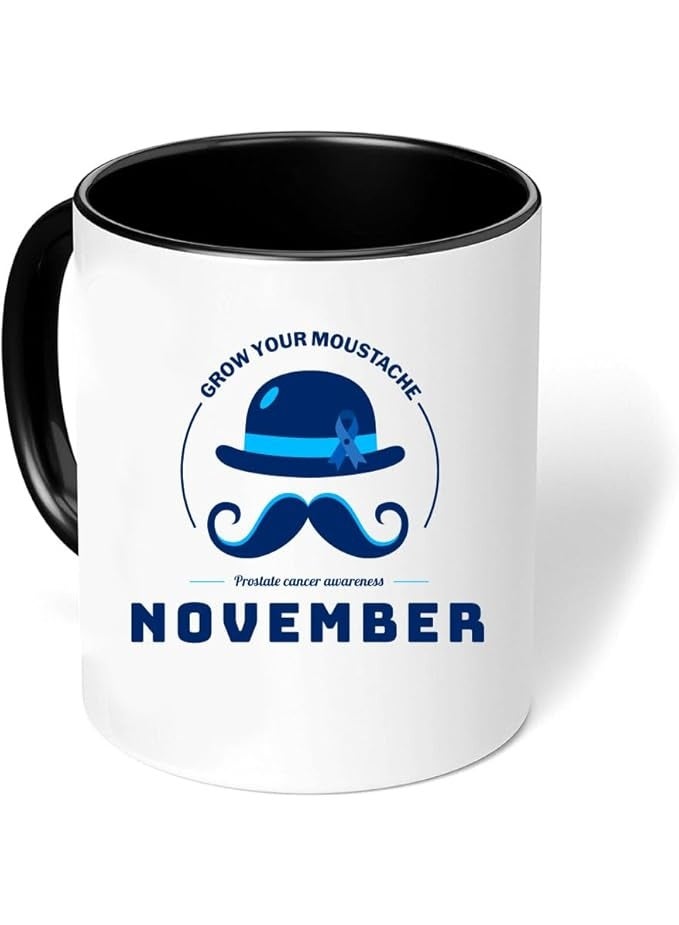 برينت شوب فور مي أكواب قهوة سيراميك للرجال من Movember، تحمل شعار سرطان البروستاتا، تحمل شعار التوعية الصحية، بتصميم شارب - Image 4