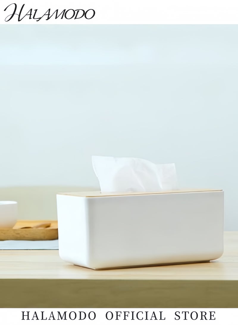 هالامودو غطاء علبة مناديل ورقية لمناديل الوجه الورقية التي تستخدم لمرة واحدة منظم حامل علبة مناديل مستطيل مع غطاء خشبي للتخزين على منضدة الحمام وخزانة غرفة النوم وحامل المناديل الليلية والمكتب  - Image 4