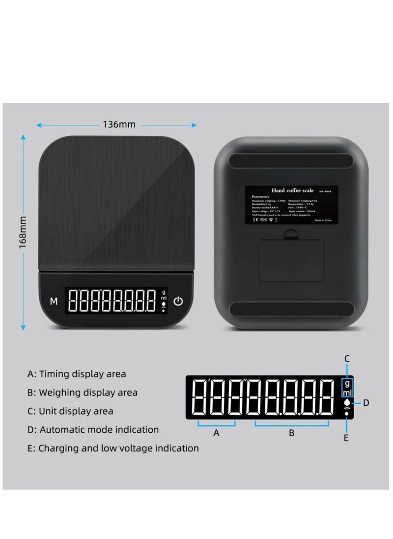 SMART CLOUDS Touch Screen Digital Scale for Drip Coffee With Timer High Precision LCD USB Charge Accurate Mini Electronic Platform Scale Food Weighing Scale  - Image 3
