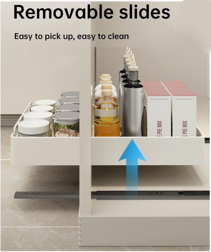 Deoxys Deoxys Pull out Cabinet Organizer Fixed Slide Out Drawer Storage Shelves for Kitchen Cupboard Cabinet Heavy Duty Pull Out Storage Drawer Sliding Cabinet Basket with Handle 1 Pc  - Image 2