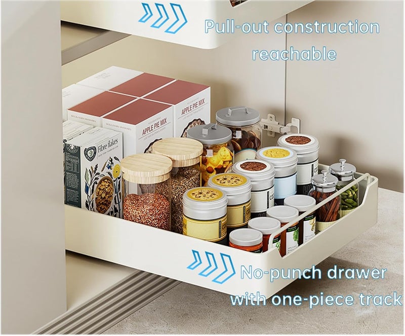 Deoxys Deoxys Pull out Cabinet Organizer Fixed Slide Out Drawer Storage Shelves for Kitchen Cupboard Cabinet Heavy Duty Pull Out Storage Drawer Sliding Cabinet Basket with Handle 1 Pc  - Image 3