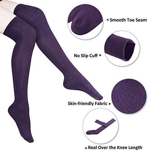 MEIKAN Blue Thigh High Socks for Girls Navy Purple Over Knee High Stockings Women, Long Leg Warmer Boot Socks 3 Pairs (Purper,Navy Blue,Royal Blue) - Image 4
