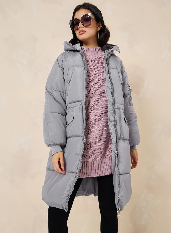 Styli Oversized Knee Length Hooded Padded Coat - Image 2