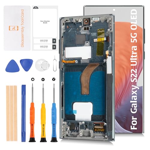 Olivechard AMOLED for Samsung Galaxy S22 Ultra 5G Fingerprint Support Not OEM 68 LCD Display Green Frame S908 LCD Screen Display Replacement Touch Digitizer Assembly Kit - Image 1