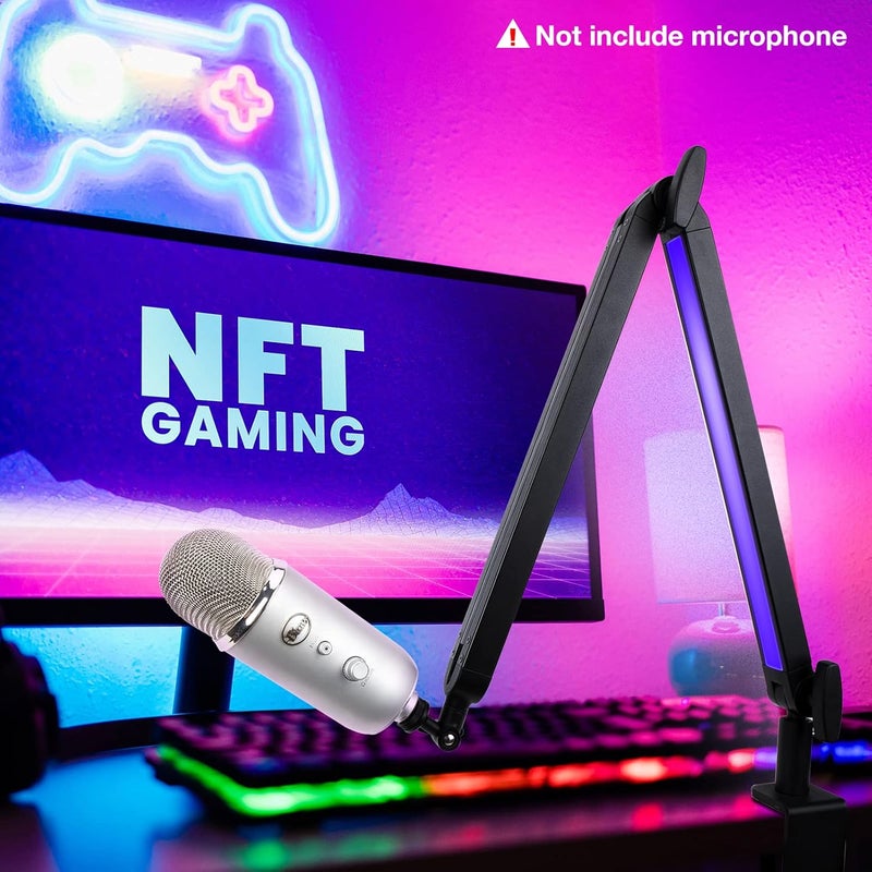 SUNMON Boom Arm with RGB Light - Mic Arm for HyperX QuadCast, Blue Yeti, Shure SM7B, Rode and Most Gaming Mic, Height adjustable Mic Boom Arm Microphone Arm, Desk Mic Stand for Most USB Microphone By - Image 5