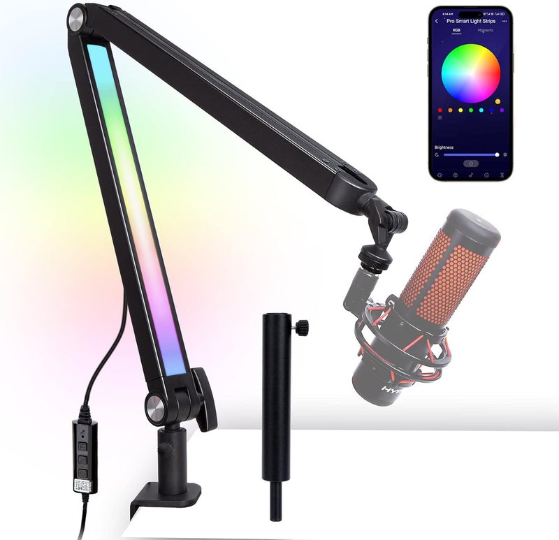 SUNMON Boom Arm with RGB Light - Mic Arm for HyperX QuadCast, Blue Yeti, Shure SM7B, Rode and Most Gaming Mic, Height adjustable Mic Boom Arm Microphone Arm, Desk Mic Stand for Most USB Microphone By - Image 1