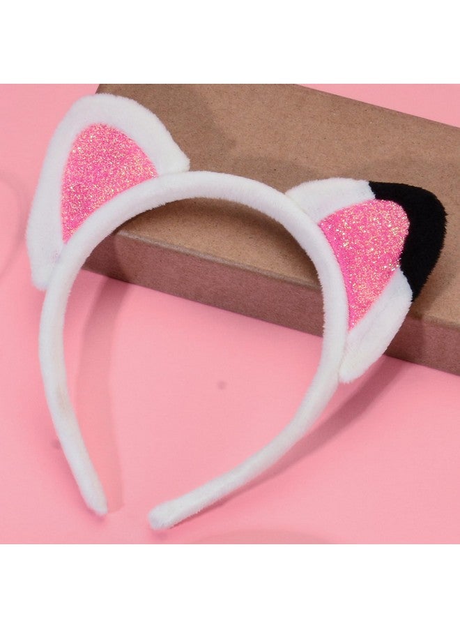 DDazzling Cat Ears Headband and Tail Set Read Book Day Dress Up,Halloween Cat Costume Family Accessories (White Pink Black) - Image 2