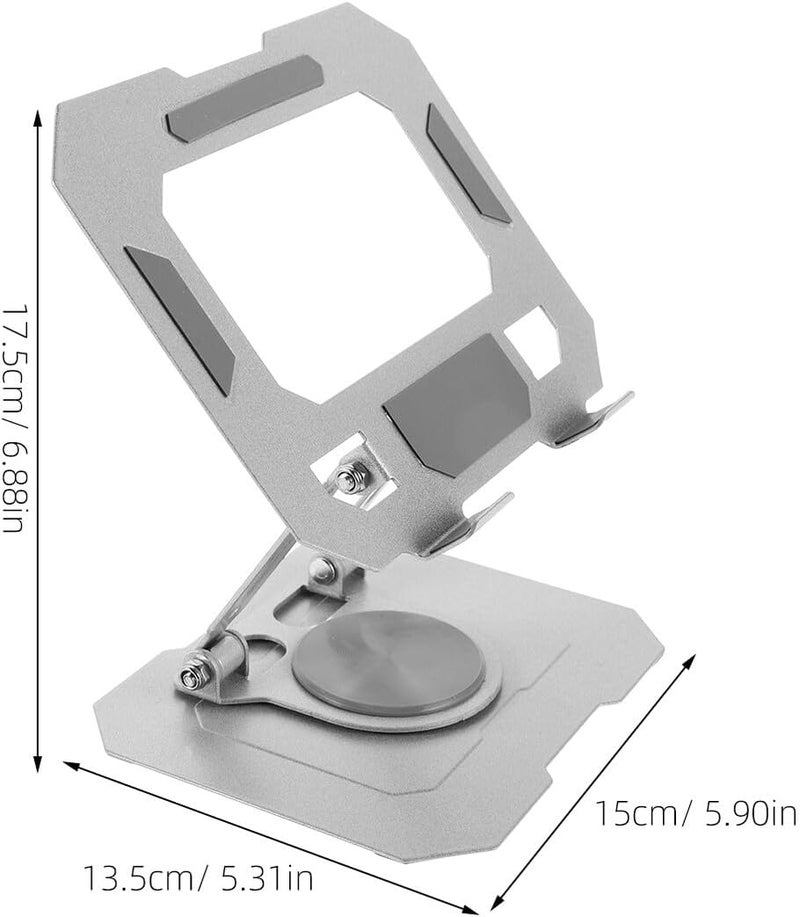 Hemobllo Portable Foldable Tablet Stand with 360° Rotating Base, Adjustable Phone and Tablet Holder for Travel and Home Use, Silver Lightweight Live Streaming Bracket - Image 2
