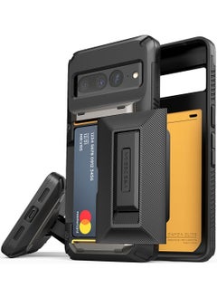 VRS Design Damda Glide Hybrid Google Pixel 7 Pro Case Cover Wallet Semi Automatic Slider Credit Card Holder Slot (3-4 Cards) & Kickstand - Black Groove  - Image 1