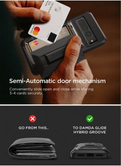 VRS Design Damda Glide Hybrid Google Pixel 7 Pro Case Cover Wallet Semi Automatic Slider Credit Card Holder Slot (3-4 Cards) & Kickstand - Black Groove  - Image 3