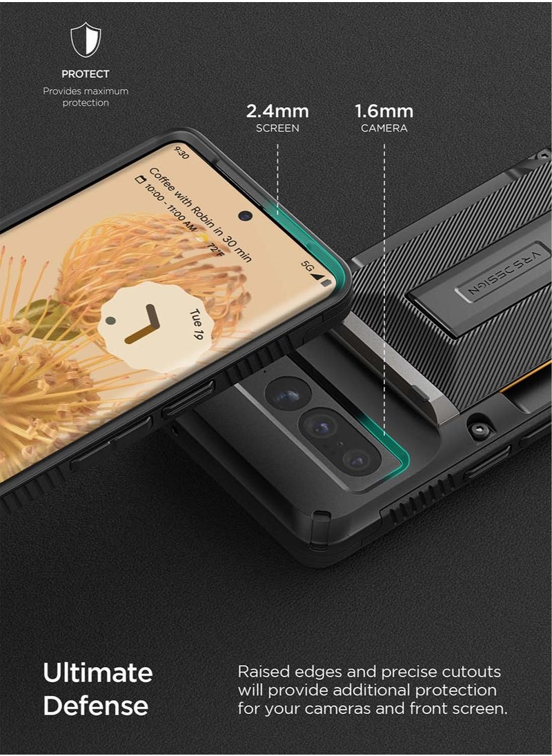 VRS Design Damda Glide Hybrid Google Pixel 7 Pro Case Cover Wallet Semi Automatic Slider Credit Card Holder Slot (3-4 Cards) & Kickstand - Black Groove  - Image 4
