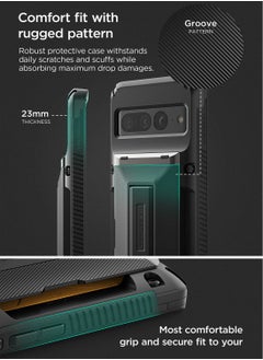 VRS Design Damda Glide Hybrid Google Pixel 7 Pro Case Cover Wallet Semi Automatic Slider Credit Card Holder Slot (3-4 Cards) & Kickstand - Black Groove  - Image 5