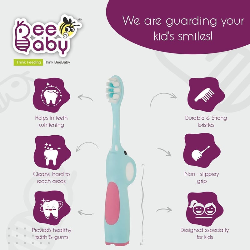Beebaby فرشاة الأسنان إليفانت بروس بادي للأطفال من 3-6 سنوات، مقبض ناعم لسهولة الإمساك، شعيرات مدببة أنعم بـ 10 مرات مثالية للأسنان اللبنية والدائمة، خالية تمامًا من BPA. زرقاء - Image 3