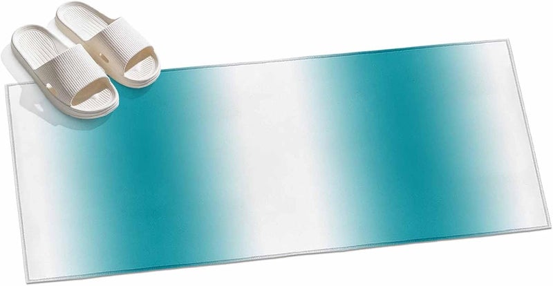 Hallway Runner Rug 2'x6', Ombre White Turquoise Washable Bathroom Area Rugs for Kitchen Bedroom Laundry, Simple Color Modern Striped Art Non Slip Door Mat Indoor Entrance Floor Throw Bedsides Carpet - Image 3