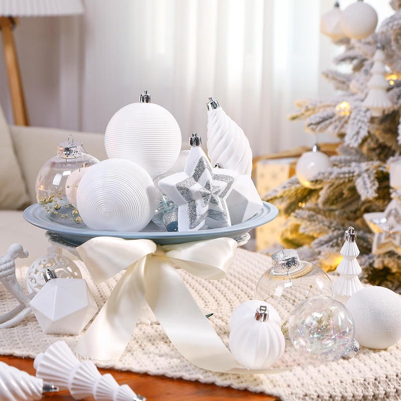 SHareconn 100pcs Christmas Tree Decorations Ornaments Set, Shatterproof Plastic Baubles Decorative Balls for Xmas Tree Decor Holiday Wedding Party, White - Image 4