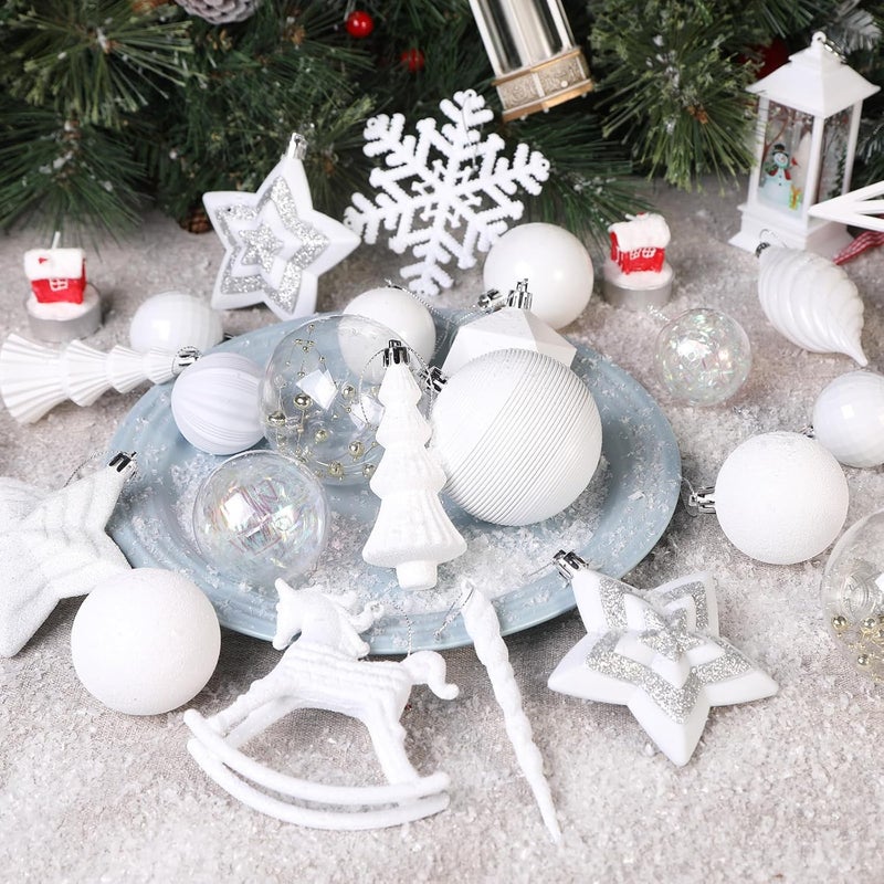 SHareconn 100pcs Christmas Tree Decorations Ornaments Set, Shatterproof Plastic Baubles Decorative Balls for Xmas Tree Decor Holiday Wedding Party, White - Image 5