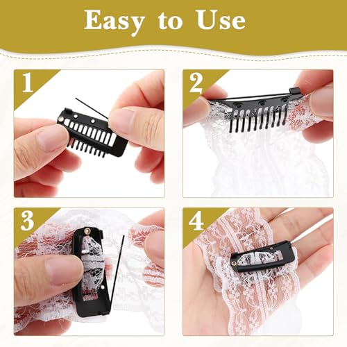 TecoKart® 8Pcs Dupatta Clips for Brides, Chunni Clips with Safety Pins, 10 Teeth Strong Grip Hair Extensions Clip for Bridal Veils and Hair Styling (Black and Gold) - Image 5