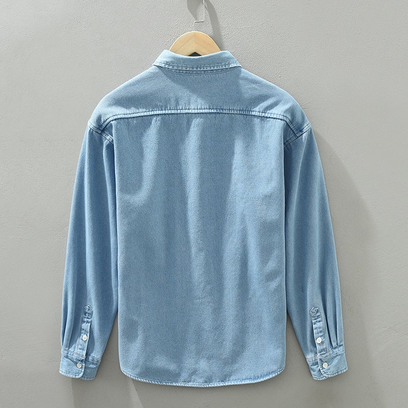 1355 mens long-sleeved coat shirt Japanese style versatile fleece-lined thick warm top Denim shirt one-piece delivery Black - Image 4
