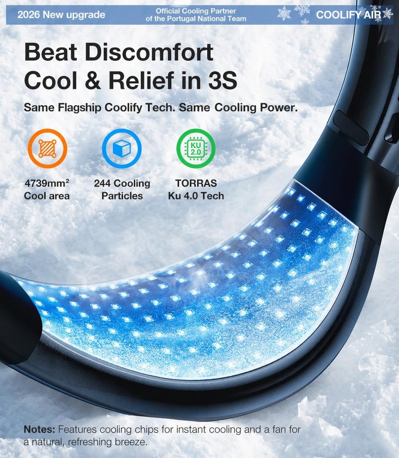 TORRAS COOLiFY Air 2026 Upgraded Neck Fan Air Conditioner, Dual-Airflow Pro Cooling, Ultra Light Portable Fan Rechargeable, Personal Cooling Fan Travel Essentials, Gift for Dad Husband Father, Black - Image 3